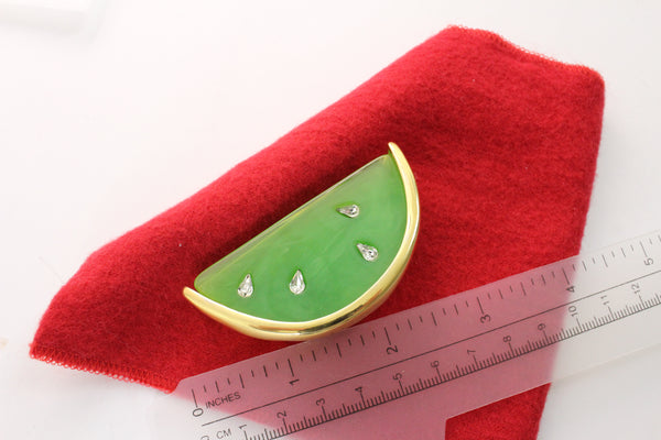 Rare Vintage Givenchy Green Lucite Watermelon brooch Crystal rhinestones #2946