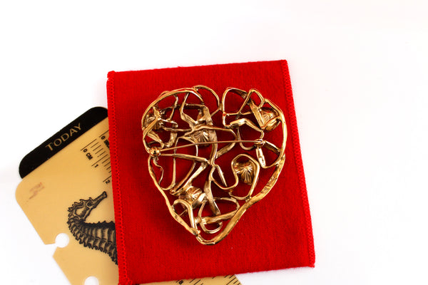Statement YSL Yves Saint Laurent Heart shaped brooch- French couture YSL brooch & clear Swarovski stones