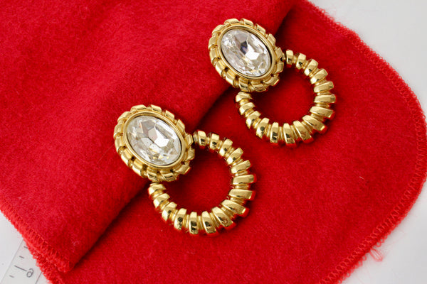 Vintage Statement 1980s GIVENCHY Clear Crystal  Drop  Earrings  clip on