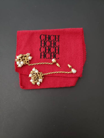 Carolina Herrera Chain drop faux pearl earrings with CH logo