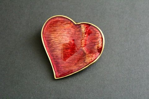 YSL Yves Saint Laurent, France Red/ Orange Enamel Heart brooch #2821