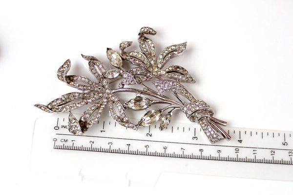 1941 Alfred Spaney for Trifari Flower Floral Huge Brooch with pave Crystal rhinestones