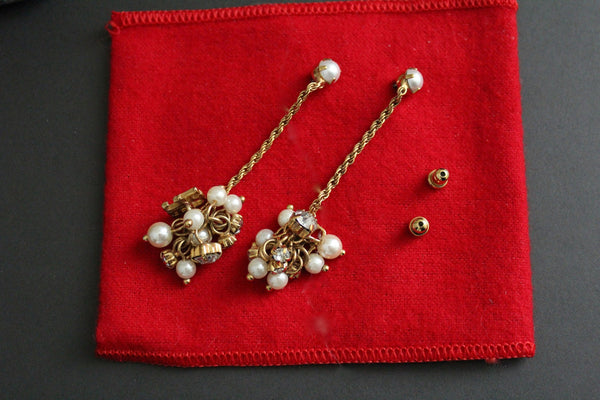 Carolina Herrera Chain drop faux pearl earrings with CH logo