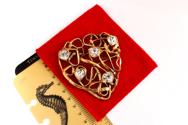Statement YSL Yves Saint Laurent Heart shaped brooch- French couture YSL brooch & clear Swarovski stones