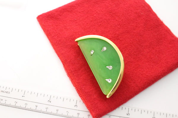 Rare Vintage Givenchy Green Lucite Watermelon brooch Crystal rhinestones #2946