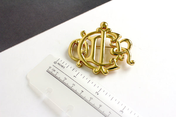 Vintage  Dior logo Gold-tone brooch  made in Germany  #2868