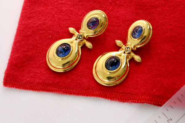 Iconic Statement Fendi Blue Gripoix style glass Pierced Dangle Drop Earring