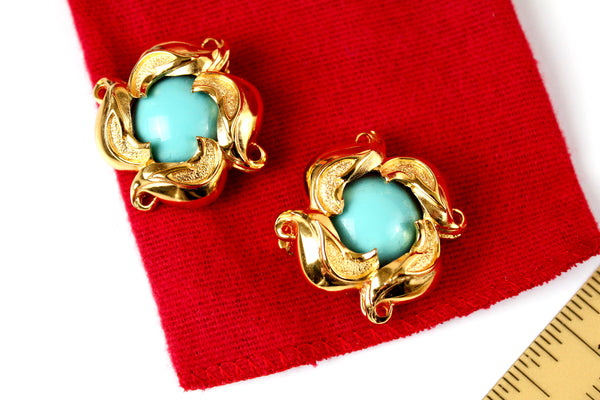 Iconic Fendi large  faux Turquoise cabochon earrings  clip on