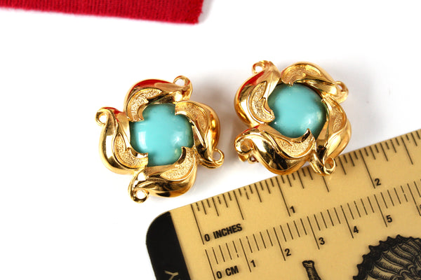 Iconic Fendi large  faux Turquoise cabochon earrings  clip on
