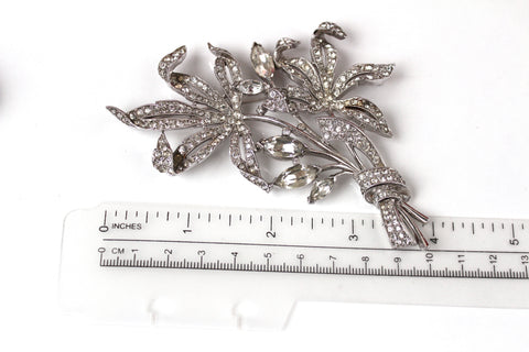 1941 Alfred Spaney for Trifari Flower Floral Huge Brooch with pave Crystal rhinestones