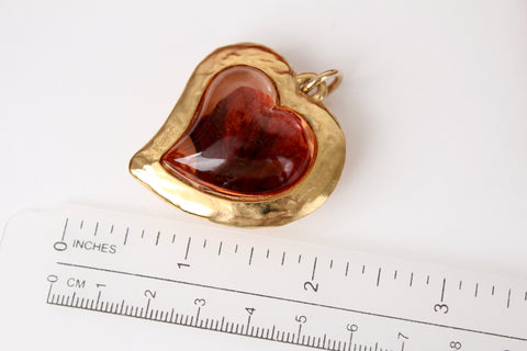 Statement YSL Yves Saint Laurent amber  Lucite Heart Flower pendant French couture YSL pendant