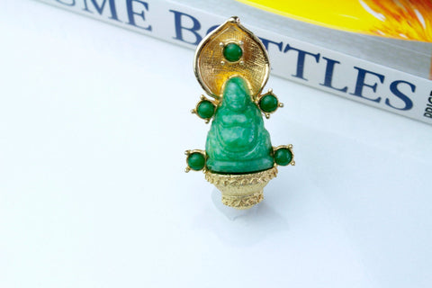 Hattie Carnegie Green Peking Glass / Faux Jade  Buddha  brooch  # 738