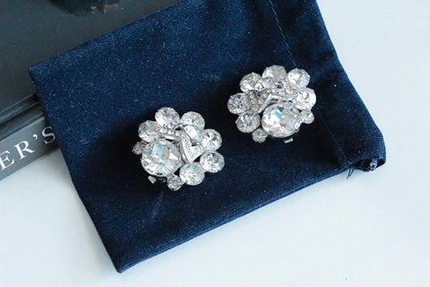 Elegant Eisenberg  Crystal  W pattern    Earrings clip on #1941