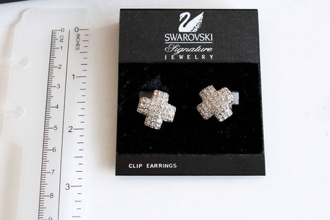 Swarovski  Swan Logo Cross Fashion   Earrings  with clear rhinestones #1281