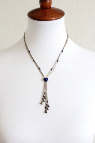 Lapis  Tassel Sterling Silver Necklace with  multiple Strands  #1968
