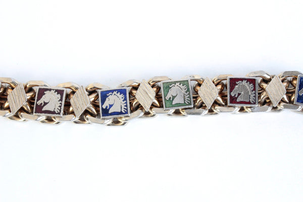 HORSE LOVER   Unsigned goldtone Horse Enamel  Chain   Bracelet #1980