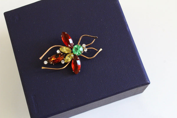 1950s Sterling by CoroCraft Insect/ Fly / Bee  large Brooch with rhinestones # 2045