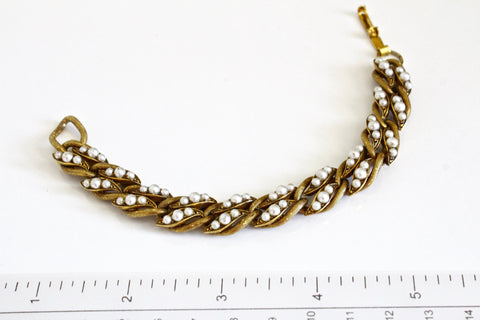VINTAGE 50s Florenza gold tone bracelet with faux pearls #2050