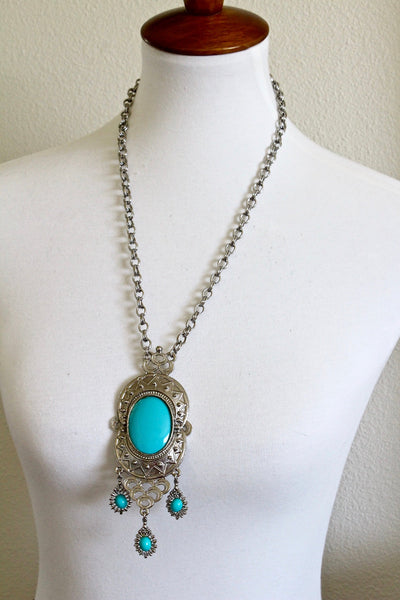 1970s Donald Stannard Silver tone Turquoise  blue cabochons  necklace # 2015