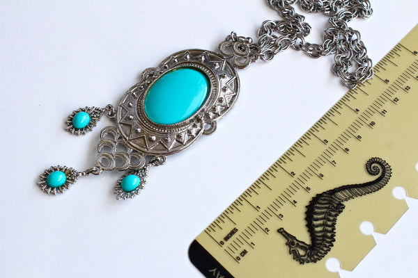 1970s Donald Stannard Silver tone Turquoise  blue cabochons  necklace # 2015