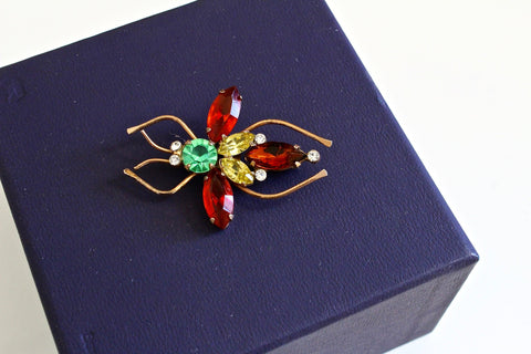 1950s Sterling by CoroCraft Insect/ Fly / Bee  large Brooch with rhinestones # 2045
