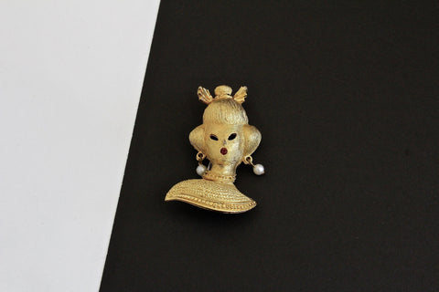 BSK vintage Oriental Asian Girl / Princess  with Faux pearl earrings  #2099