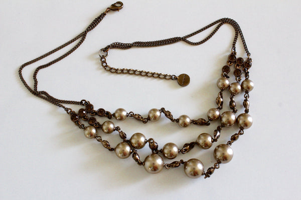 Givenchy Chain Faux  Pearl Petal Goldstone Necklace with topaz  rhinestones  # 1899