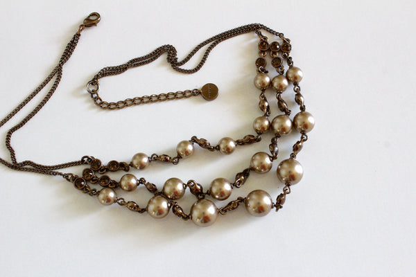 Givenchy Chain Faux  Pearl Petal Goldstone Necklace with topaz  rhinestones  # 1899
