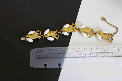 Iconic Schiaparelli  white Cabochon Leaf bracelet  #1745