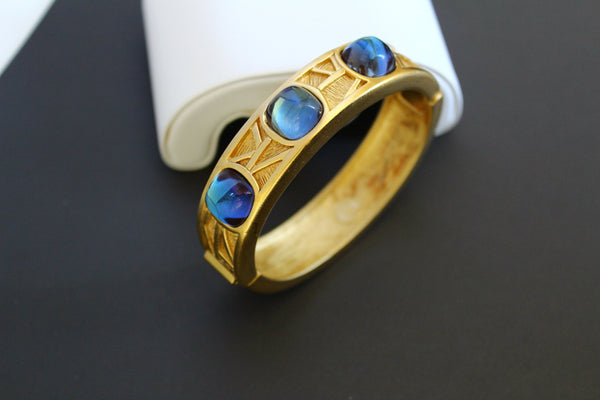 Dramatic  Givenchy   Sapphire blue  Lucite   Cabochon bangle  bracelet