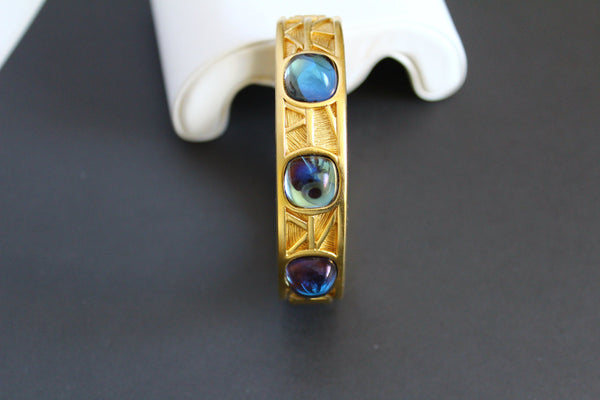 Dramatic  Givenchy   Sapphire blue  Lucite   Cabochon bangle  bracelet