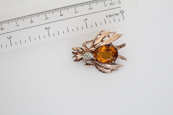 1950s Rare REJA Sterling Bee/ Fly / Insect /Figural  Brooch with Topaz  Belly #1859