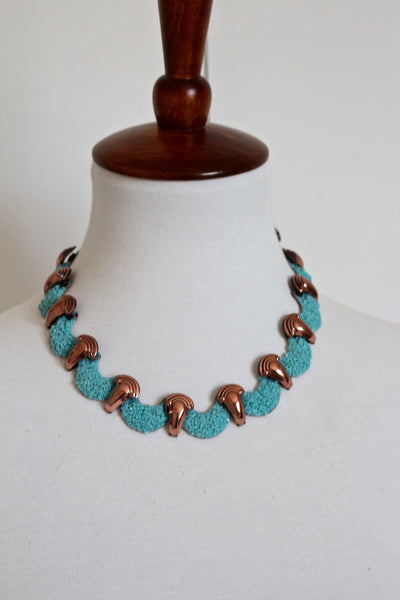 1950s-60s Matisse Renoir Copper and Turquoise Blue  sugar crystals , Enamel