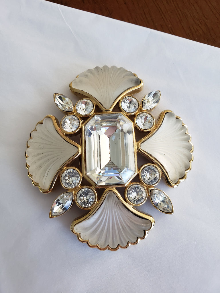 Guy LaRoche  cross brooch with frosted glass