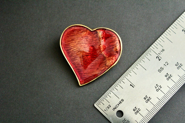 YSL Yves Saint Laurent, France Red/ Orange Enamel Heart brooch #2821