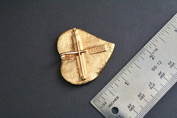 YSL Yves Saint Laurent, France Red/ Orange Enamel Heart brooch #2821