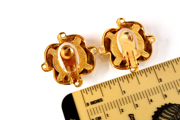 Iconic Fendi large  faux Turquoise cabochon earrings  clip on