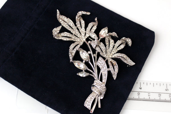 1941 Alfred Spaney for Trifari Flower Floral Huge Brooch with pave Crystal rhinestones