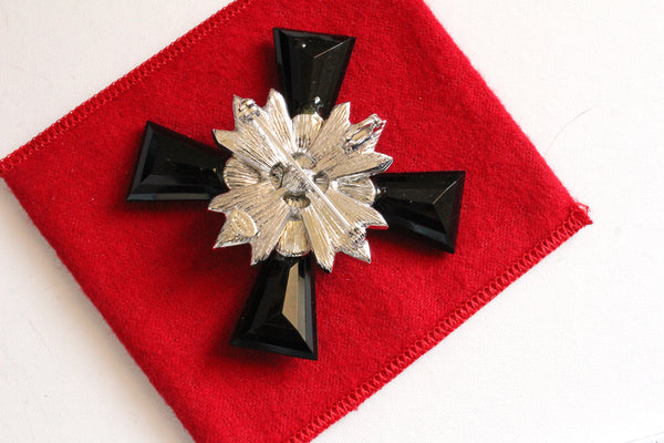 Kenneth Lane KJL Black Acrylic  Cross Brooch/ Pendant with clear  rhinestones