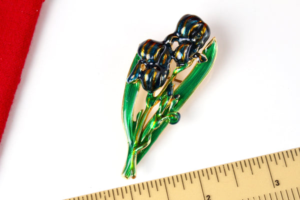 MFA Museum of Fine Arts Blue  Enamel Iris Flower   Brooch  #1286