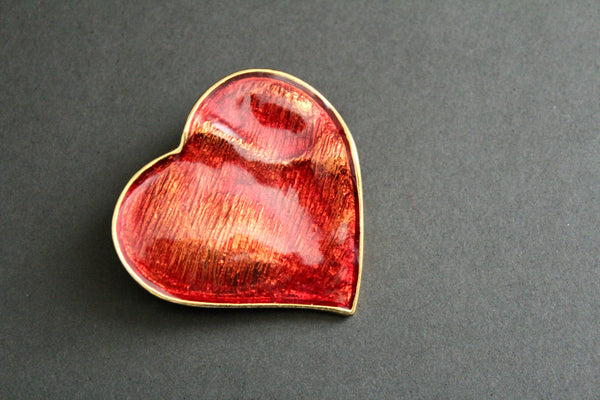 YSL Yves Saint Laurent, France Red/ Orange Enamel Heart brooch #2821