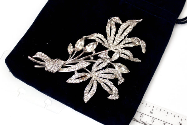 1941 Alfred Spaney for Trifari Flower Floral Huge Brooch with pave Crystal rhinestones
