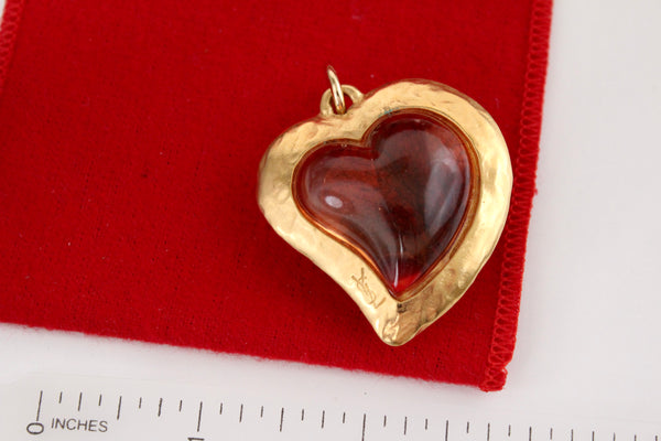 Statement YSL Yves Saint Laurent amber  Lucite Heart Flower pendant French couture YSL pendant