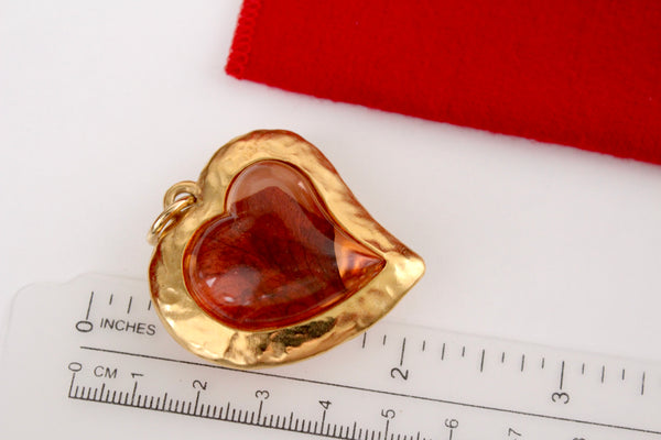 Statement YSL Yves Saint Laurent amber  Lucite Heart Flower pendant French couture YSL pendant