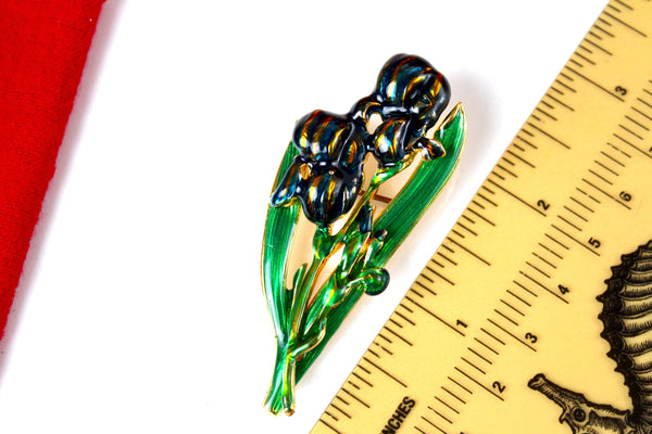MFA Museum of Fine Arts Blue  Enamel Iris Flower   Brooch  #1286