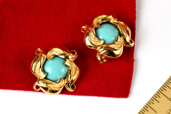 Iconic Fendi large  faux Turquoise cabochon earrings  clip on