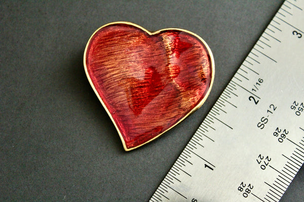 YSL Yves Saint Laurent, France Red/ Orange Enamel Heart brooch #2821