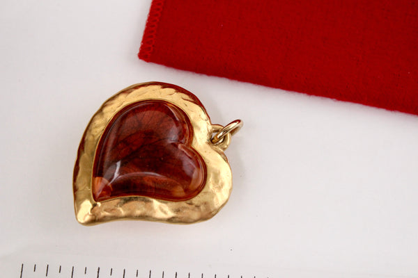 Statement YSL Yves Saint Laurent amber  Lucite Heart Flower pendant French couture YSL pendant