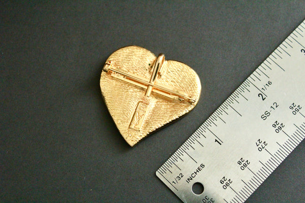 YSL Yves Saint Laurent, France Red/ Orange Enamel Heart brooch #2821