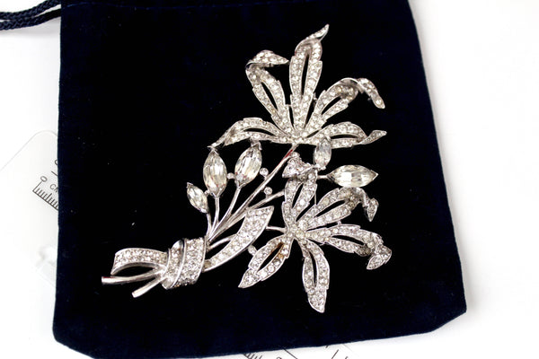 1941 Alfred Spaney for Trifari Flower Floral Huge Brooch with pave Crystal rhinestones